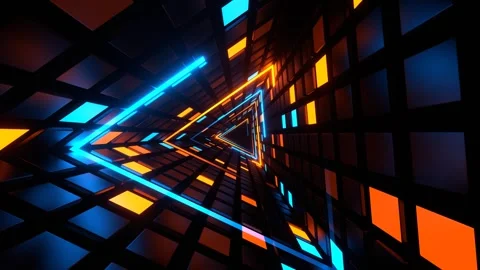 Orange and Blue Neon Triangle Tunnel Background VJ Loop in 4K Stock Footage 304533733