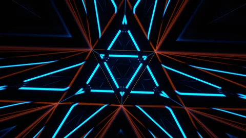 Orange and Blue Neon Triangular Mirror Tunnel Background VJ Loop in 4K Vídeo Stock 343270424