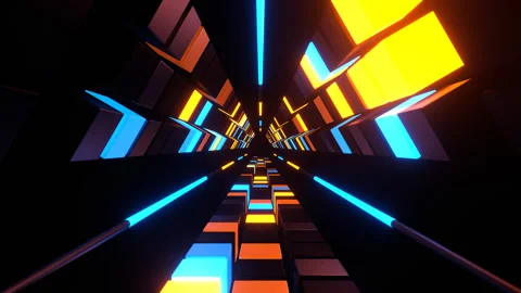 Orange and Blue Neons in Triangular Tunnel of Squares Background VJ Loop 스톡 동영상 342407937
