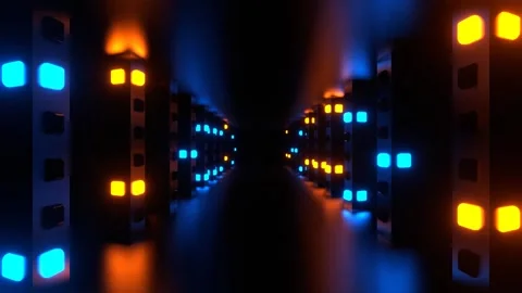 Orange and Blue Return Movement Along Strobe Corridor Background VJ Loop in  Video stock 276261859