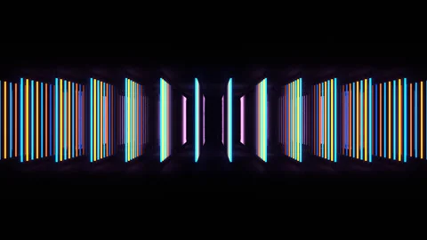 Orange and Blue Sequential Light Wave in Cracked Mirror Room Background VJ Loop Stock-Footage 342407927