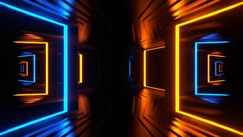 Orange and Blue Strobe Frame Mirrors Corridor Background VJ Loop in 4K Stock Footage 296537766