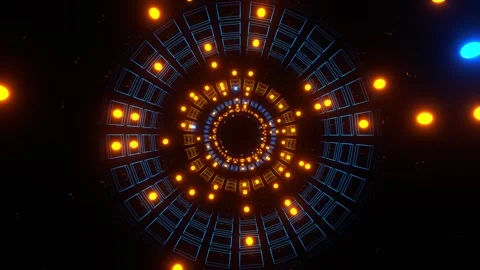 Orange and Blue Strobe in Neon Square Elements Tunnel Background VJ Loop Video stock 310838543