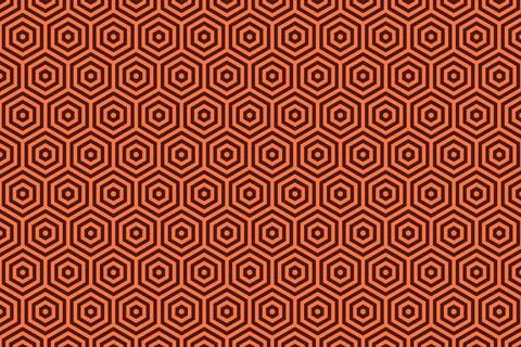 Orange and brown concentric hexagon with circle in center geometric pattern.. Stock Illustration