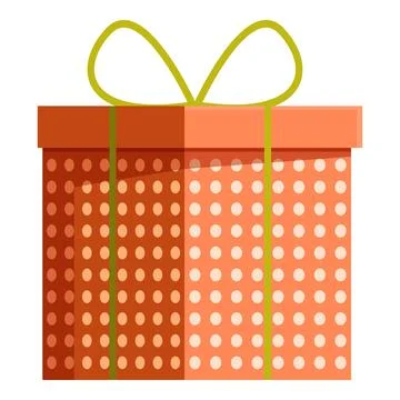Orange and brown polka dot gift box with green ribbon Stock Illustration