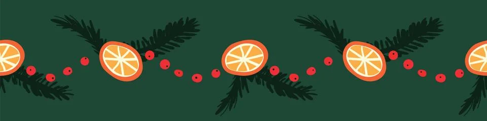Orange and cranberries vector border print Stock Illustration