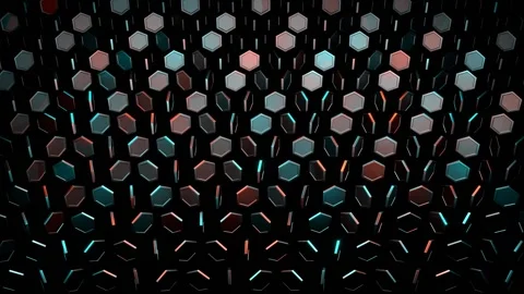 Orange and Cyan Abstract Hexagons Rotation Background VJ Loop in 4K Stock Footage 300098984