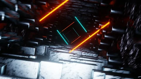 Orange and Cyan Sci-Fi Glowing Dimension Tunnel in 4K Stock Footage 247270391