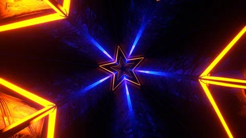 Orange and Deep Blue Rotating Alien Tunnel with Star Shape Background VJ Loo Stock Footage 307399283