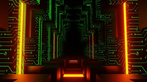 Orange and Green Chip Shapes Indoors Background VJ Loop in 4K Stock Footage 300099201
