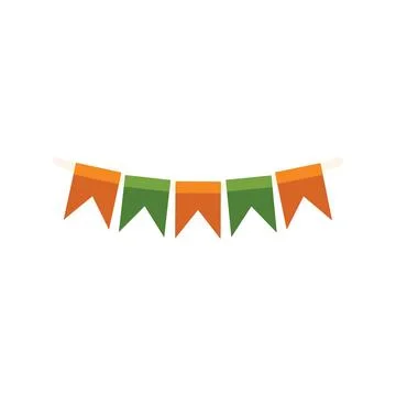 Orange and green flags hanging on white background for party decoration Illustrazione stock