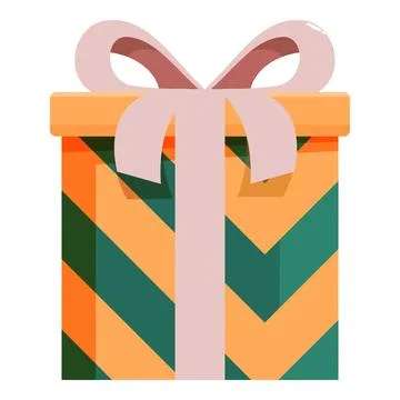 Orange and green gift box wrapped with light pink ribbon bow celebrating special Stock Illustration