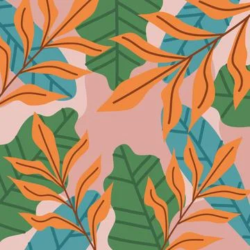 Orange and green leafs pattern Stock Illustration