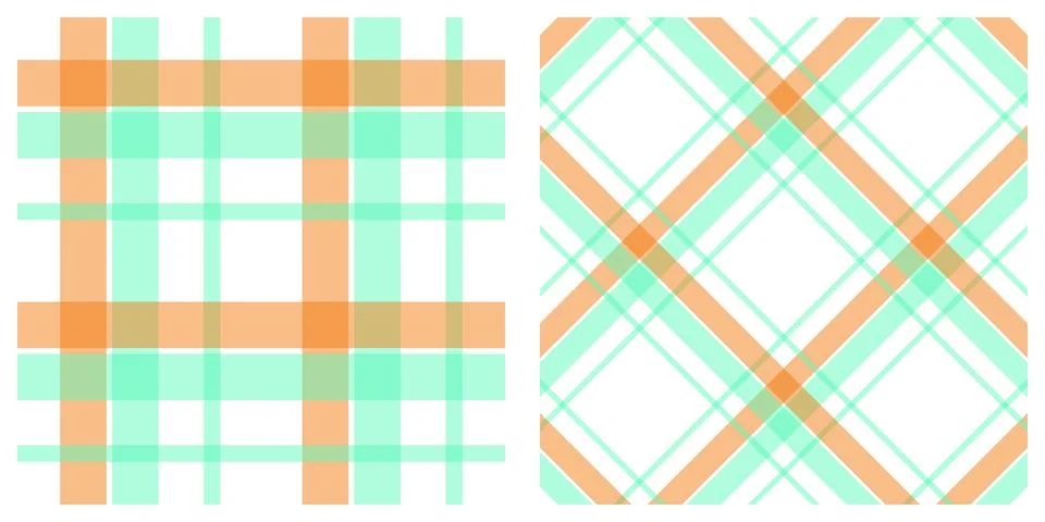 Orange and green plaid patterns on white background Stock Illustration