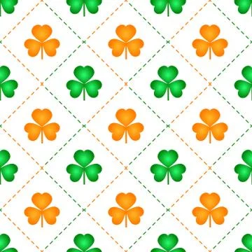 Orange and green shamrock leaves seamless pattern Illustrazione stock