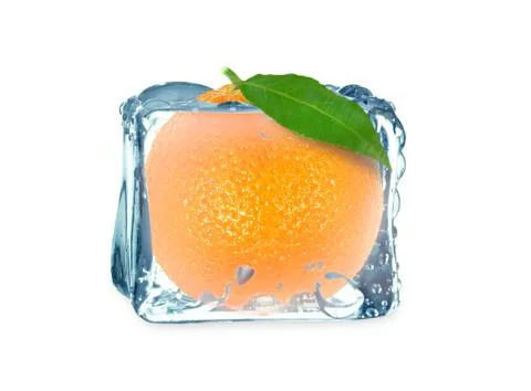 Orange and ice cube Stock Photos