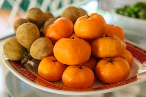 Orange and langsat Stock Photos