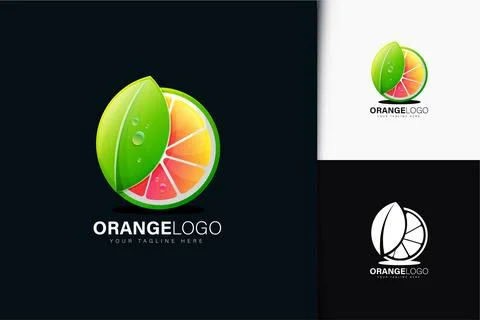 Orange and leaf logo design with gradient Stock Illustration
