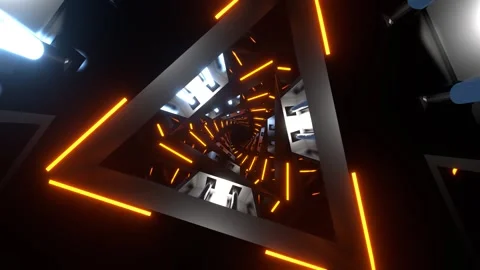 Orange and Lighting Blue Neon Glowing Triangular Spiral Background VJ Loop i Stock Footage 301433545