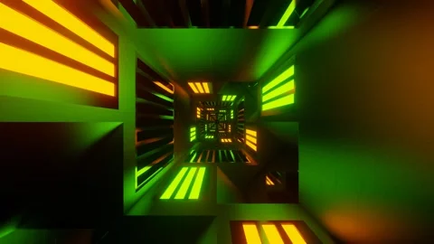Orange and Lime Glowing Mirror Cyber Tunnel Background VJ Loop in 4K Stock Footage 253727971