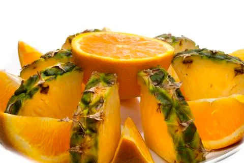 Orange and pineapple platter Stock Photos