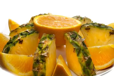Orange and pineapple platter Stock Photos
