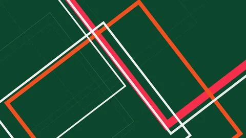 Orange and pink angular outlines intersect over a deep forest surface, form.. Ilustração Stock