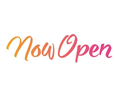 Orange and pink gradient isolated hand writing word NOW OPEN Stock Illustration