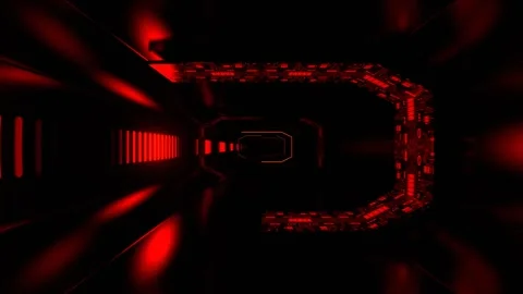 Orange and Red Alien Neon Tech Cyber ​​Tunnel Background VJ Loop in 4K Stock Footage 312797501