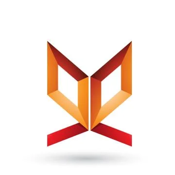 Orange and Red Double Sided Butterfly Like Letter E Vector Illustration Stock Illustration
