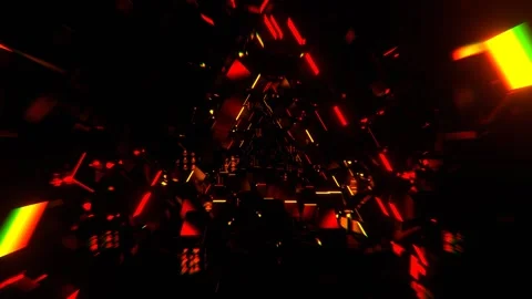 Orange and Red Endless Tunnel with Neon Elements in Digital Style Background Stock Footage 344098553