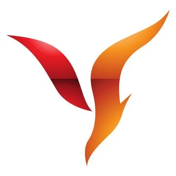 Orange and Red Glossy Diving Bird Shaped Letter Y Icon Stock Illustration