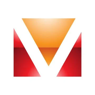 Orange and Red Glossy Rectangular Shaped Letter V Icon Stock Illustration