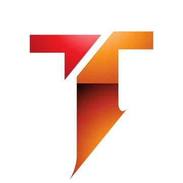 Orange and Red Glossy Split Shaped Letter T Icon Stock Illustration