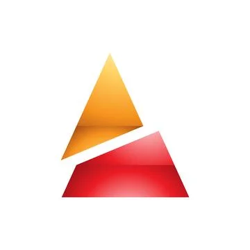 Orange and Red Glossy Split Triangle Shaped Letter A Icon Stock Illustration