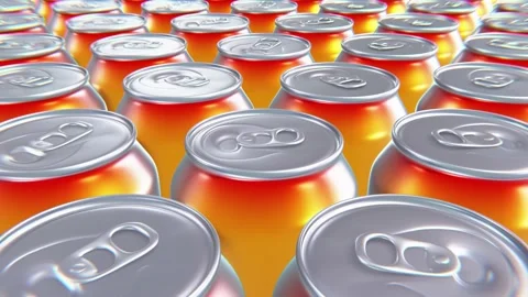 Orange and red gradient aluminum drink cans looping 3D animation Video stock 154752057