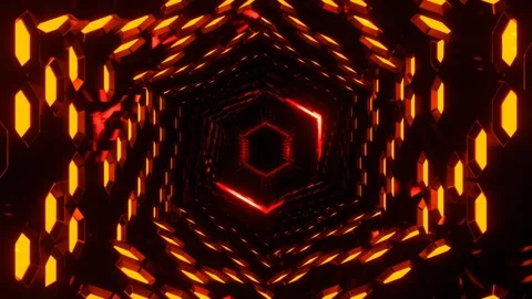 Orange and Red Hexagonal Neon Honeycomb Tunnel Background VJ Loop in 4K Stock Footage 312798151