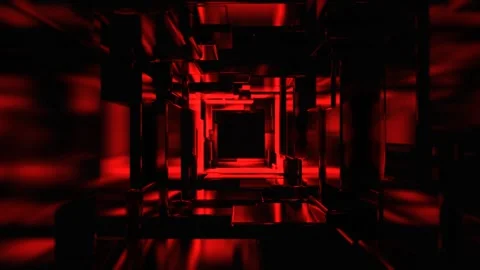 Orange and Red Infinite Strobe Sci-Fi Corridor Made of Metal Blocks Backgrou Stock Footage 310294644