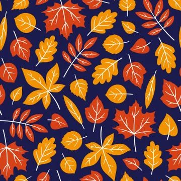 Orange and red leaf pattern on blue background Stock Illustration