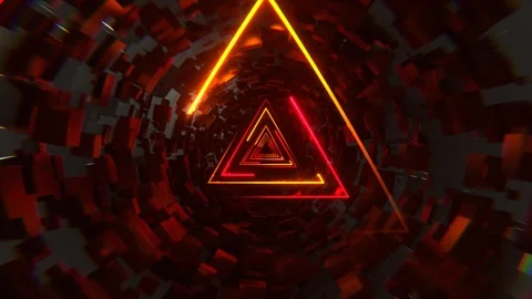 Orange and Red Neon Sci-Fi Triangular Tunnel Background VJ Loop 4K Stock Footage 294910170