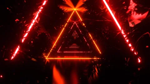 Orange and Red Neon Triangle Tunnel with Tree Branches Background VJ Loop in Video stock 316900821