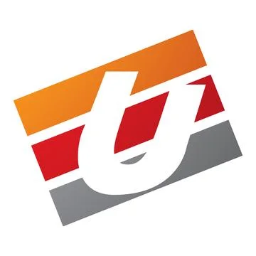 Orange and Red Rectangular Shaped Letter U Icon Stock Illustration