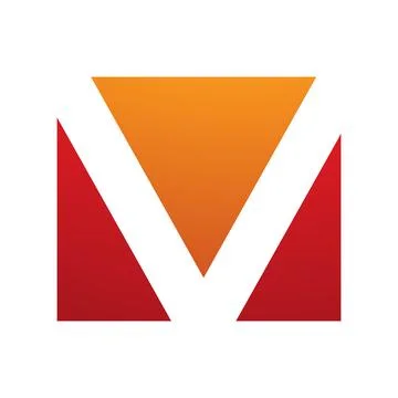 Orange and Red Rectangular Shaped Letter V Icon Stock Illustration