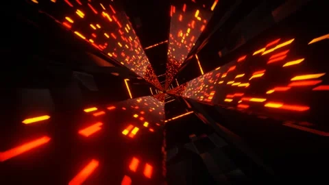 Orange and Red Sci-Fi Neon Glow Cyber Tunnel Background VJ Loop in 4K Stock Footage 248780180
