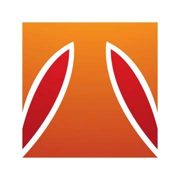 Orange and Red Square Shaped Letter T Icon Stock Illustration