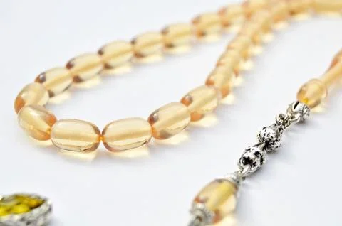 Orange and silver beads sequenced, short rosary, tespih tesbih Stock Photos