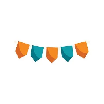 Orange and teal party flags hanging on a string Stock Illustration