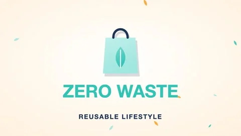 Orange and teal reusable bag with Zero Waste text, gradient flat eco title Stock Footage 346184300
