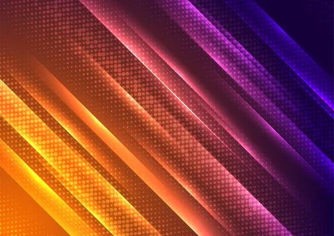 Orange and violet glowing stripes and halftone dots abstract background Stock Illustration
