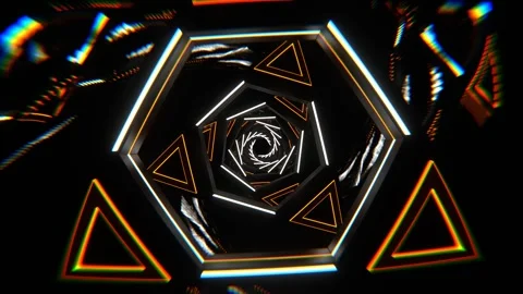 Orange and White Flashing Triangle Mirror Tunnel Background VJ Loop in 4K Stock Footage 303706843